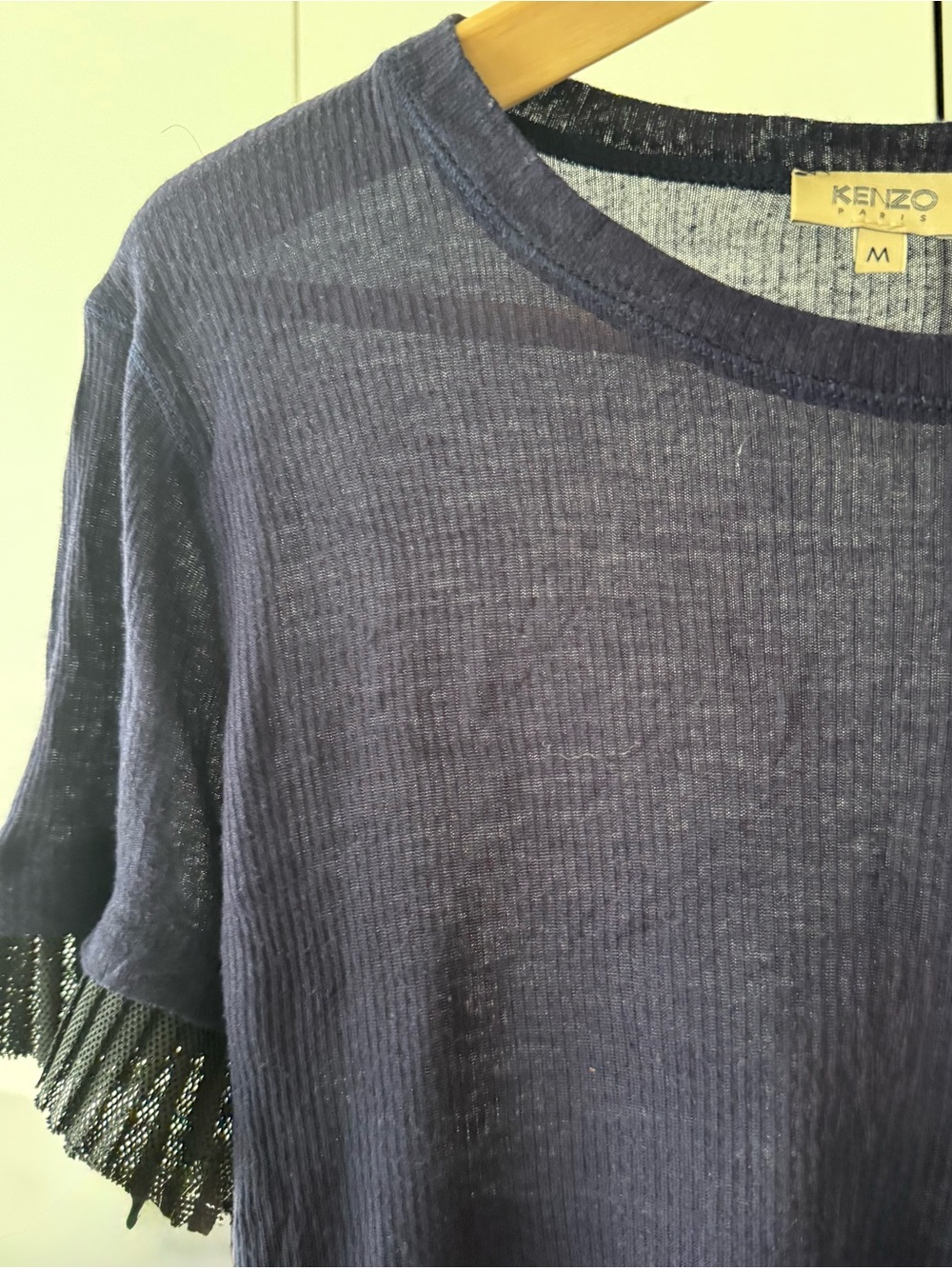 KENZO Paris Semi Sheer Silk Viscose Lace Ribbed Top Size Medium Whimsigoth Y2K